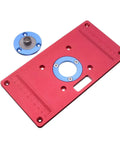 Premium Aluminum Router Table Insert Plate For Woodworking Benches Fits Rt0700c Router Trimmer Includes Heavy Duty Drill Chuck Built Like A Boss Zero Drama Pro Shop Kit, red and blue with measuring guide.