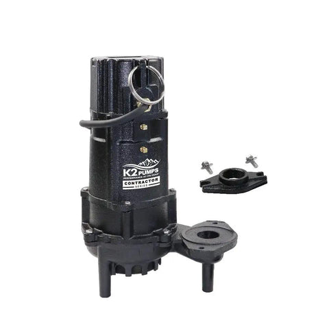 Rugged Cast Iron 1 HP Submersible Effluent Pump Contractor Grade Heavy Duty Workhorse For 3/4 Solids Non Clog Vortex Impeller Dewatering SWF10004K 230 Volt with accessories.