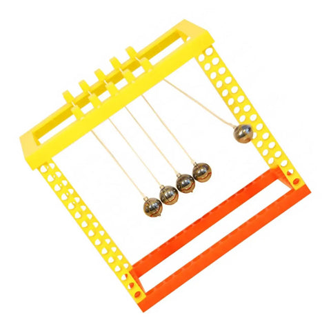 Desktop Newtons Cradle Balance Balls Set For Science Lovers Pendulum Physics Desk Toy with yellow and orange plastic frame