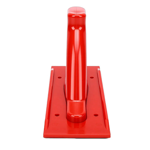 Slick Anti Slip Woodworking Push Block With Ergonomic Tilted Handle For Table Saw Router And Jointer Safety Guide, red, front view.