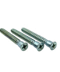 Heavy Duty Flat Head Wood Screws Built Tough For Knock Down Cabinets And DIY Builds Rock Solid Cross Drive Grip Quick Install Steel Fasteners 100 Pack 58 Millimeter Long, set of three zinc coated screws, flat heads, cross drive.