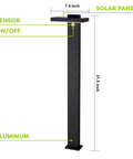 Solar Landscape Path Lights Outdoor Motion Sensor Garden LED Light Aluminum Waterproof with dimensions and labels