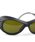 Kickass IR Infrared Laser Safety Glasses With OD4 Plus Protection For Fiber Laser Welding Engraving And Cutting Equipment, black frame with dark green lenses.
