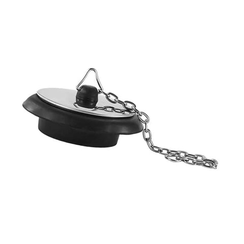 General Use Bath Tub Drain Stopper, with 10CM Chain, featuring a black rubber base and chrome top, ideal for residential sinks.