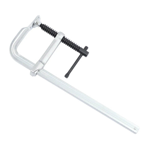 Heavy Duty F Clamps 10 Inch Welding Vise Grip Set With Deep Throat For Rock Solid Holds On Carpentry And Woodworking Projects To Keep Your Stuff Secure, close-up view.