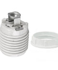 Built Rock Solid E26 Ceramic Screw Base Sockets With Premium Aluminum Shade Ring UL Listed Porcelain Lamp Holders For LED CFL Bulbs Plug And Play Fixture Replacement with metal ring shown.