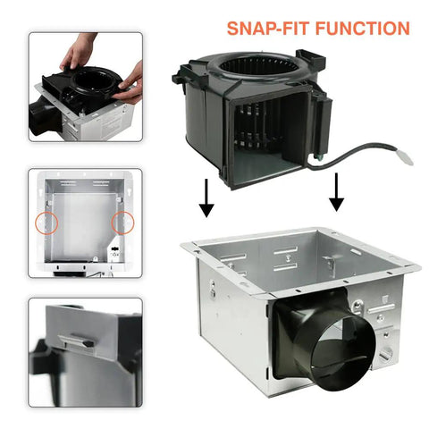 Ultra Quiet Bathroom Exhaust Fan 90 CFM For 80 To 90 Sq Ft Rooms, 4 Inch Duct Collar, Energy Star Certified snap-fit assembly