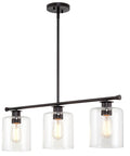 Dope Three Light Modern Industrial Farmhouse Kitchen Island Pendant Lighting with clear glass cylinder shades, oil rubbed bronze finish