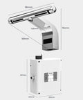 Eoweiot 1150W Hand Dryer with Sensor Faucet dimensions showing chrome finish and white base for induction hand drying.
