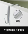 Heavy Duty Over The Door Organizer With Five Deep Hanging Shelves For Closet Shoe And Bathroom Vanity Storage Holds Fifty Pounds Rock Solid Dorm Life Upgrade Black strong hold hooks with padded undersides for support.