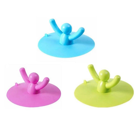 Colorful Shower Bathtub Drain Covers featuring small person designs, 9.50cm, made of Food Grade Silicone, suitable for kitchen and bathroom.