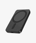Ultra Slim Magnetic Portable Charger For Smartphones 5000mAh Power Bank in sleek black with magnetic charging pad details.