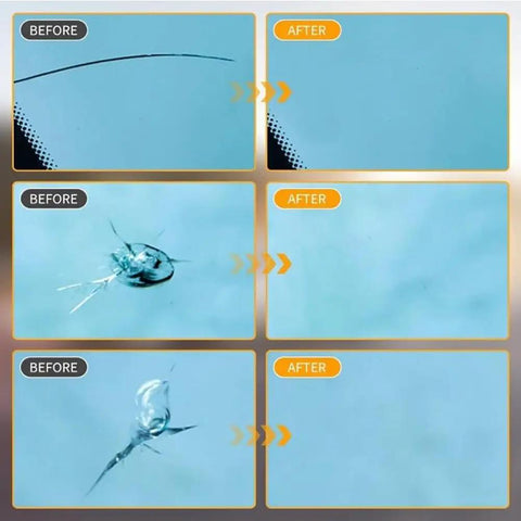 Before and after using 2025 Upgrade Windshield Crack Repair Kit Liquid For Chips And Cracks Car Glass Repair Fluid Glue Scratch Chip Repair Kit Diy Friendly Quick Fix For Windshield Cracks.