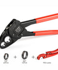 Angle PEX Crimping Tool Kit For One Half Inch And Three Quarter Inch PEX Rings With Go No Go Gauge And PEX Pipe Cutter Includes Copper Rings Fits US F1807 Standards Pro Grade PEX Plumbing Set