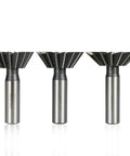 Dovetail milling cutter set (3) HSS end mills with 45°/55°/60° angles on cylindrical shanks.