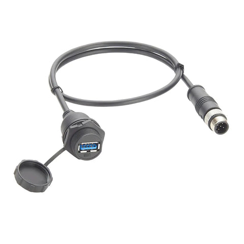Rugged Beefy Industrial USB 3.0 A Female To M12 B Code 5 Pin Bulkhead Panel Mount Cable IP67 Waterproof With Cap
