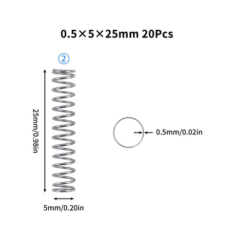 Steel spring 0.5x5x25mm for Light Load Compression Spring Kit For Bambu Lab 3D Printers X1 X1C X1E P1P P1S And A1 Mini.