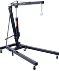 No Sweat Heavy Duty Hydraulic Engine Hoist 2 Ton Folding Cherry Picker Shop Crane, black with durable casters for auto repair.