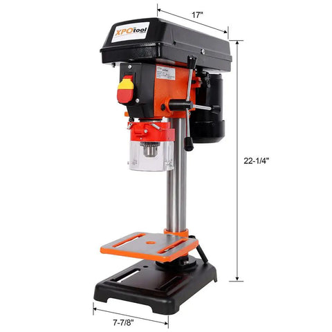 LMAOSS 8 Inch Benchtop Drill Press With 400W Induction Motor And 1/2 Keyed Chuck For Wood Metal DIY, front view, 8 inch size, sturdy design.