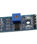 Front view of Three Pack Photosensitive Sensor Module for Light Intensity Detection with photoresistor, LM393 comparator on a blue circuit board.