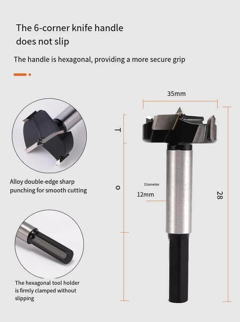 35mm hinge drilling guide with 6-corner knife handle and double-edge sharp blade for fast, accurate 35mm hinge installations.