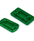 Front And Rear Brake Fluid Reservoir Cover CNC Cap Set For KX125 KX250 03 08 KX250F 04 18 KX250 19 20 KX450F 06 18 KLX300R 2020 KLX450R 08 15 Dirt Bike Green With Durable 6061 Aluminum CNC Machined Finish For Easy Install showcasing two green anodized aluminum covers