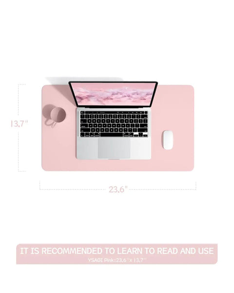 Top view of Pink Non Slip Leather Desk Pad With Waterproof Top For Laptop And Keyboard Large 23.6 By 13.7 Inches Anti Slip Back Suede