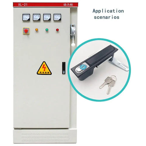Heavy Duty Industrial Cabinet Switch Power Distribution Box Lock With Key Handle For Secure Machine Equipment And Furniture Hardware Use, featuring gauges and locking mechanism.