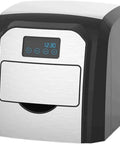 Compact Countertop Ice Maker Whips Up Quick Chill Cubes In Minutes Flat, sleek silver and black design with digital control panel.