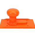 Kickback Proof Woodworking Push Block for Table Saw and Router Built With a Slick Non Slip Rubber Pad and Bulky Ergonomic Handle for Dead On Milling Control, orange design.