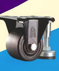 Built Tough Heavy Duty Furniture Casters That Roll Smooth As Silk With Thick Silent Rubber Pads For Stress Free Moving Of Weighty Couches Cabinets And Storage Units Universal Wheel 4 Pack, side view of sturdy caster with black rubber wheel.