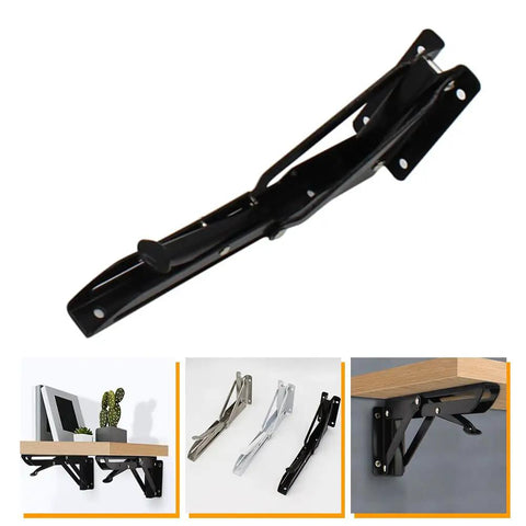 Premium Black Corner Shelving Brackets Wall Mount Storage Heavy Duty Steel Folding Shelf Supports showing single black bracket.