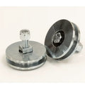 Carriage Wheel Kit Set Of 2 For Shingle Roofing Hoist Replacement Parts With Mounting Hardware Durable Easy Install 3 X 3 X 3/4 Inch Silver Wheels CH C11 PK Compatible, showing two silver wheels with bolts.