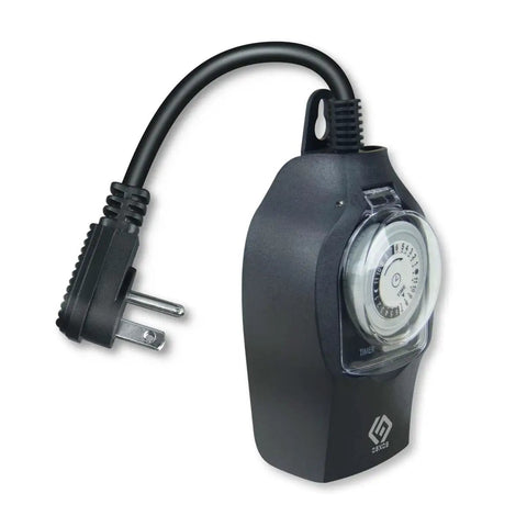 Set It And Forget It Programmable Twenty Four Hour Outdoor Light Timer with dual outlets and a timer switch.