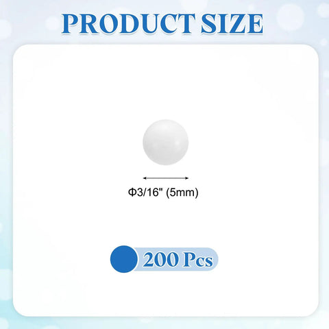 200 Piece Slick POM Plastic Bearing Balls 5 Mm Solid Roller Beads displayed with size dimensions for smooth sliding hardware.