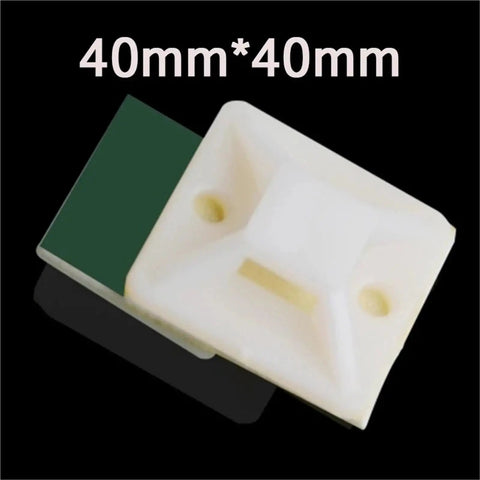 250 Pcs Peel And Stick Cable Tie Mount Bases For Heavy Duty Wire Wrangling Transform Your Home Or Office Setup With Rock Solid Plastic Holders That Grab Tight And Keep Everything Looking Clean 40Mm square base with green adhesive backing.