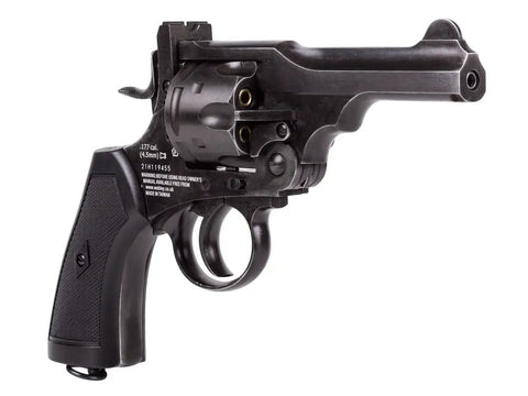 CO2 Pellet Revolver With 4-Inch Barrel In Battlefield Finish, Beefy Full Metal Build,.177 Caliber, 400 FPS, side view