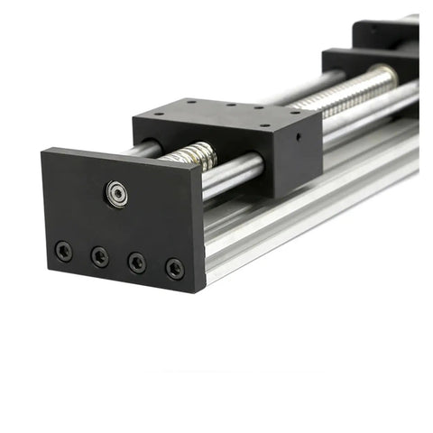 Close-up of 200mm Travel Linear Actuator System With Stage A Linear Guide Rails For CNC Equipment, Ball Screw Driven Module