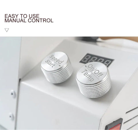 Close-up of manual control knobs on the Rock Solid Home Coffee Roaster Featuring Quartz Heating Tube Adjustable Temperature Settings.