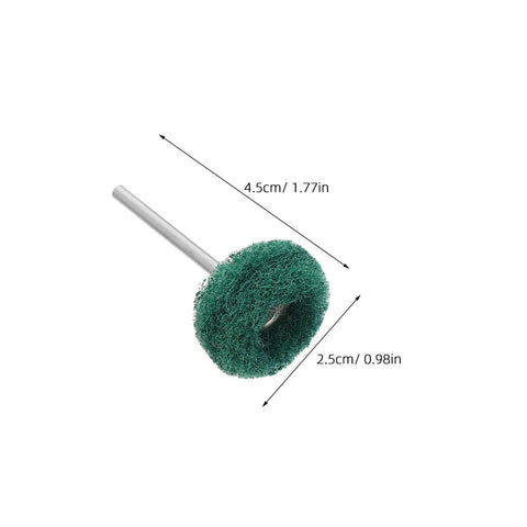 Trendy 100 Piece Mini Buffing Wheel Kit With T-Shaped Design For Drills featuring green scouring pad abrasive, 4.5cm, for polishing metal.
