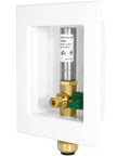 Push Fit Ice Maker Outlet Box With 1/2 Inlet, 1/4 In OD Outlet Compression, Brass Valve, and Copper Hammer Arrestor in frame