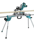 Compact Folding Miter Saw Stand With Lightweight Aluminum Tubular Frame Large Wheels And Side Handle For Easy Job Site Transport