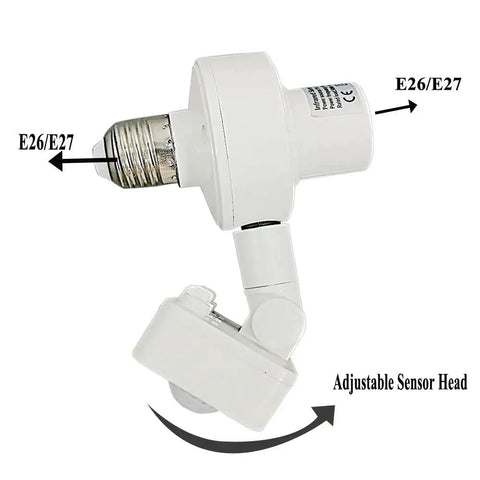 Motion Activated Light Socket With Adjustable Sensor Head And Auto On Off Control No Fuss For Indoor Use E26 E27 Compatible Light Adapter white