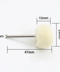 Pro Grade Mini Wool Polishing Brush Wheel Set For Drill Rotary Tools, with dimensions shown, 3mm shank