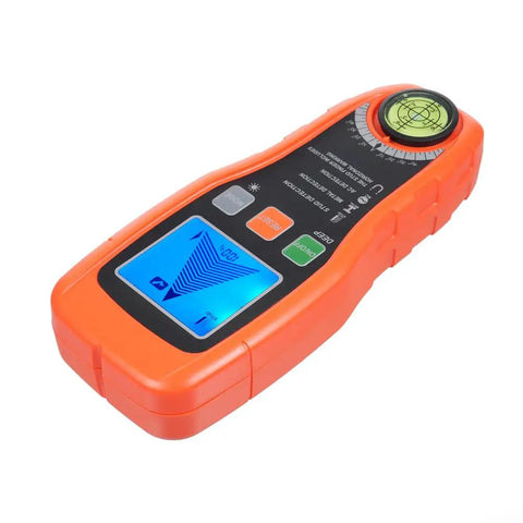 Minhe 7-in-1 Wall Detector with Smart Sensor in orange, showing LCD display and detection buttons, handheld tool for metal and wood.
