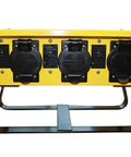 Pro Grade Job Site Power Distribution Workhorse With Beefy Durable Exterior And Six Nema L5 20r Plus One L6 30 Locking Receptacles show front view.