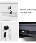 Close-up of Vertical 4 Drawer Locking File Cabinet For Home Office Under Desk Storage Space Saver Metal Filing Cabinet With Interlock System Keeps Papers Secure And Neat Letter Size Easy Assembly Sleek Steel Design For Small Spaces showing lock, key, and drawer detail.
