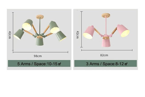Slick Vintage Wood And Metal Adjustable Pendant Light With E27 Socket Dope Hanging Dining Lamp For Modern Home Setup four-arm design with green shades.