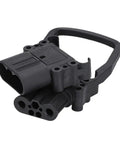 Premium Grade Heavy Duty Forklift Power Connector close-up, black plastic male female plug for battery wiring harness.
