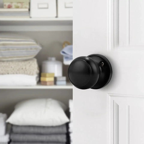 10 Pack Classic Closet Dummy Door Knobs, Non Turning, Single Side Surface Mounted, Black Interior Doorknobs, Easy Install, shown on white door